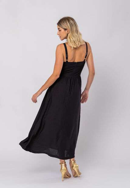 Vestido Midi Alfaiataria Bolsos Preto Salvatore