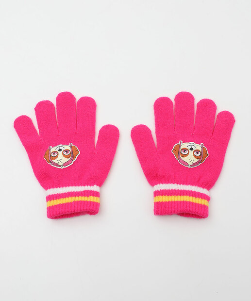 Kit Infantil Touca e Luva Bordado Patrulha Canina Tam 4 a 8 Rosa