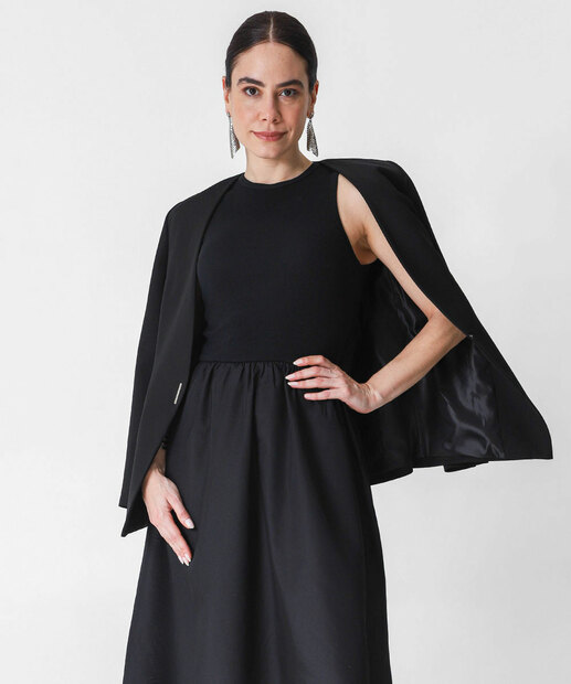 Vestido Midi Feminino Recorte Canelado Marisa Preto