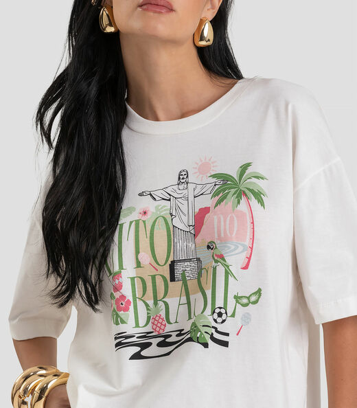 T- Shirt Feminina Oversized Brasil Dianna Bege