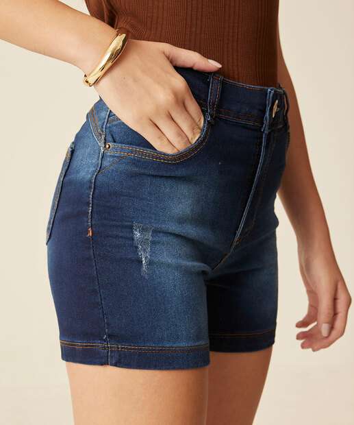 Short Jeans Feminino Bolsos 