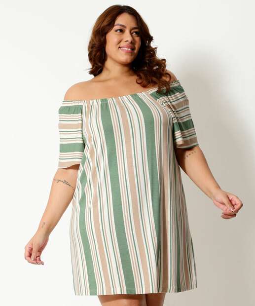 Vestido Plus Size Feminino Ciganinha Listrado Marisa