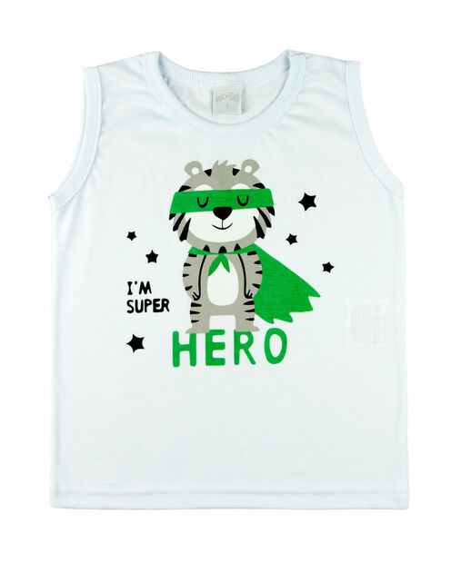 Conjunto Infantil Menino Meia Malha e Moletinho Tigre I'm Super Hero - Branco