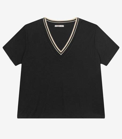 Blusa Manga Curta Pluz Size Secret Glam Preto