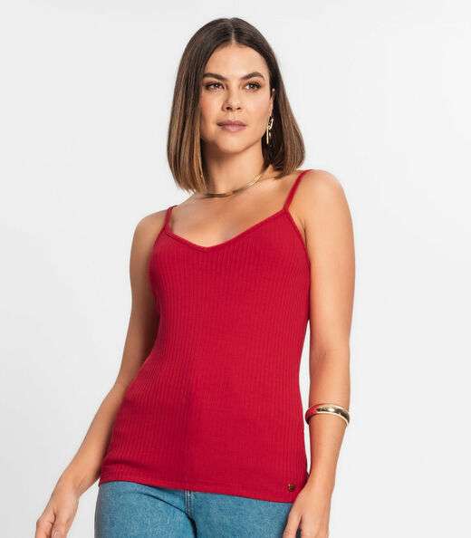 Blusa De Alça Feminina Ribana Canelada Rovitex Vermelho