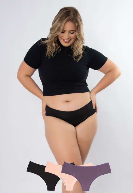 Image_Kit 3 Calcinhas Bombom Plus Size Microfibra Concept Lingerie Multicolorido