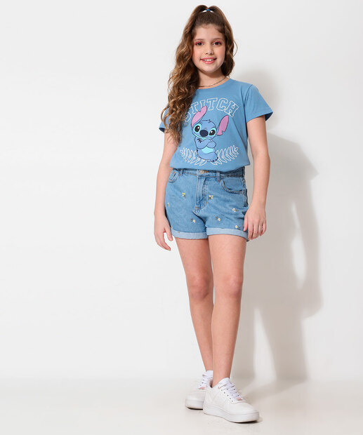 Camiseta Juvenil Estampa Stitch Disney Tam 10 a 16