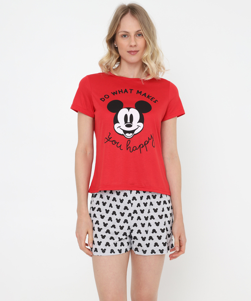 Pijama Feminino Estampa Mickey Disney Vermelho