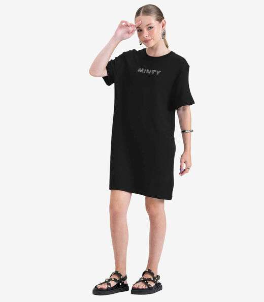 Vestido Juvenil Curto em Molecotton Minty Preto