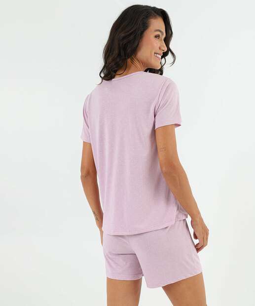 Pijama Feminino Poá Renda Manga Curta Marisa Lilás