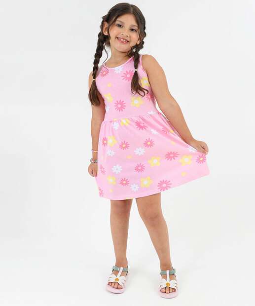 Image_Vestido Infantil Floral Sem Manga Marisa Tam 4 a 10 Rosa