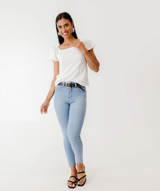 Blusa Feminina Textura Manga Curta Marisa Off White