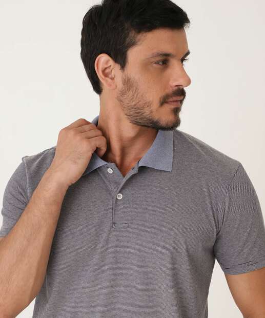 Polo Masculina Listrada Manga Curta