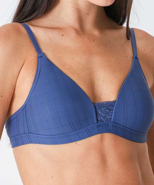 Sutiã Triângulo Recorte Renda Bojo Marisa Azul
