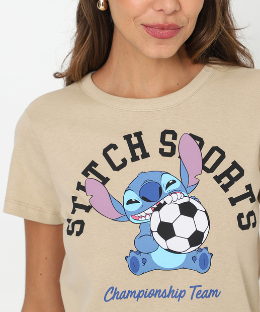 Blusa Feminina Estampa Stitch Manga Curta Disney Cinza