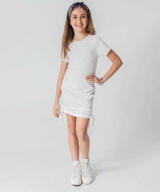 Vestido Juvenil Canelado Marisa Tam 10 a 16 Off White