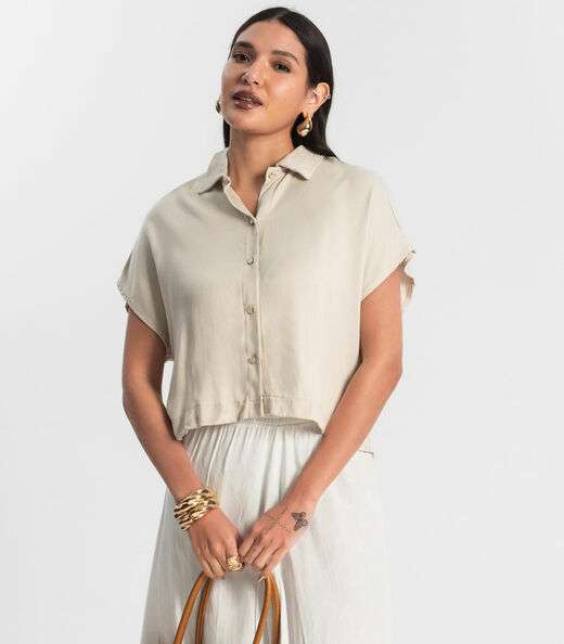 Image_Camisa Feminina Botão de Viscose Rovitex Bege