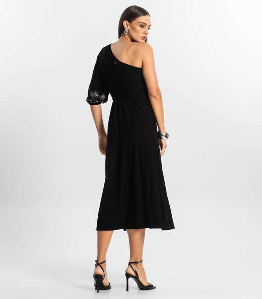 Vestido Midi em Viscose Creponada Endless Preto