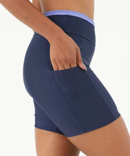 Bermuda Feminina Fitness Bolso Recorte Marisa Azul