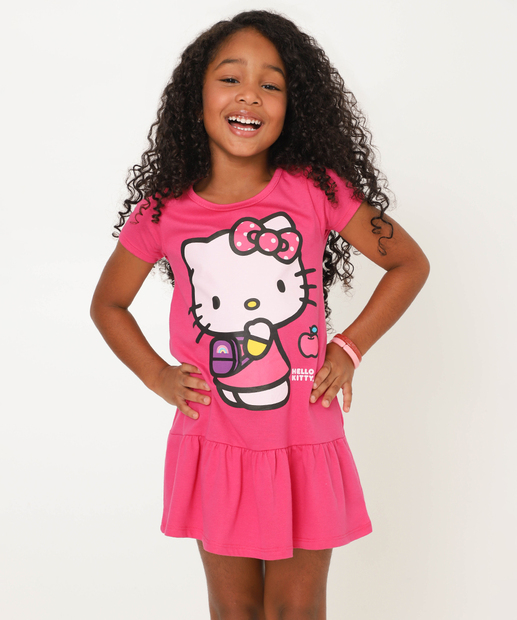 Image_Vestido Infantil Babado Hello Kitty Sanrio Tam 4 a 12 Rosa
