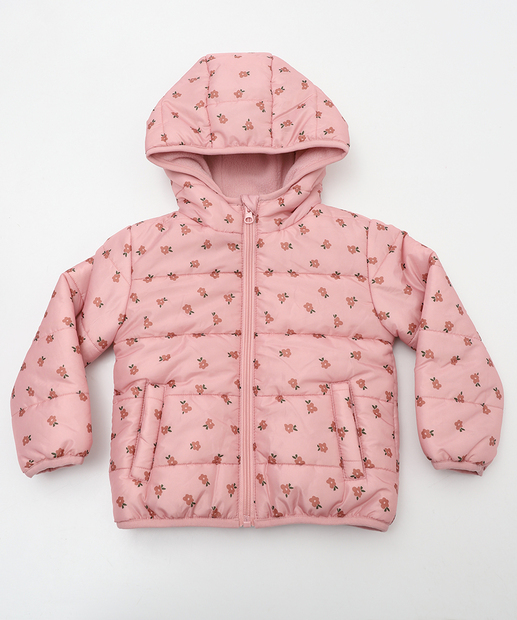 Image_Jaqueta Infantil Puffer Estampa Flores Tam 1 a 3 Marisa Rosa