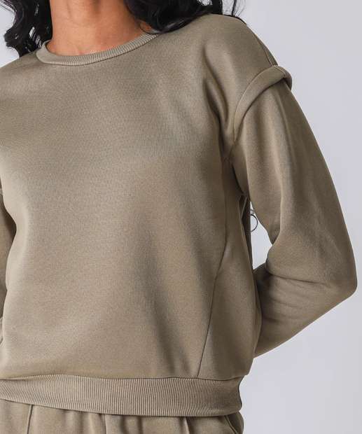 Blusão Feminino Moletom Detalhe Ombro Marisa Verde