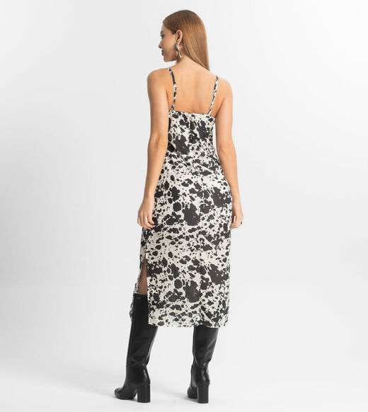 Vestido Feminino Midi De Alça Estampado Veshine Preto