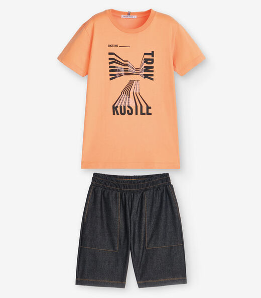 Conjunto Camiseta com Bermuda Menino Trick Nick Laranja