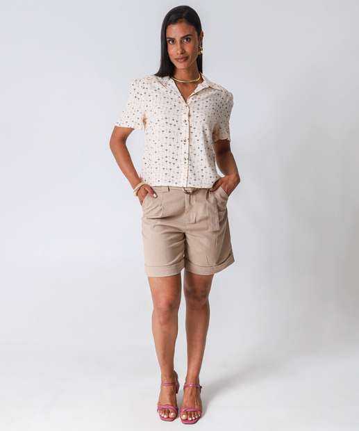 Camisa Cropped Feminina Estampada Marisa Bege