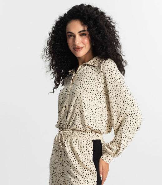 Camisa  Estampada Feminina Rovitex Bege