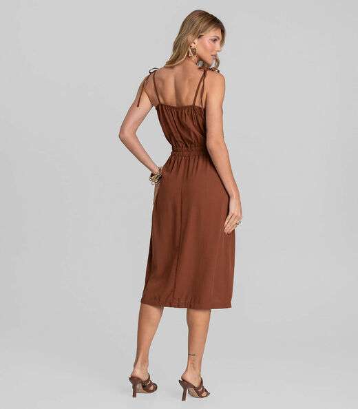Vestido Midi Feminino De Alça Em Viscose Dianna Marrom