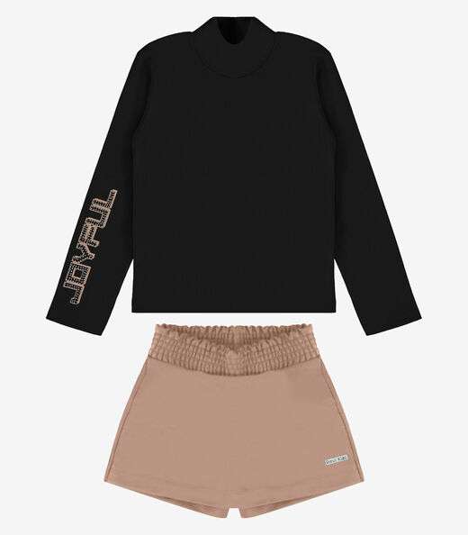 Conjunto Infantil Blusa Com Short Saia Rovi Kids Preto