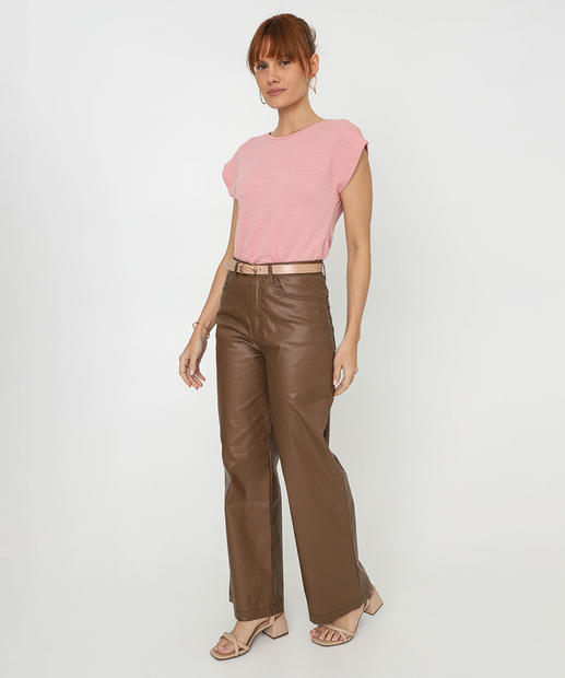 Blusa Feminina Textura Manga Curta Marisa Rosa