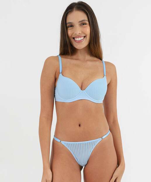 Calcinha String Listras Tule Marisa Azul