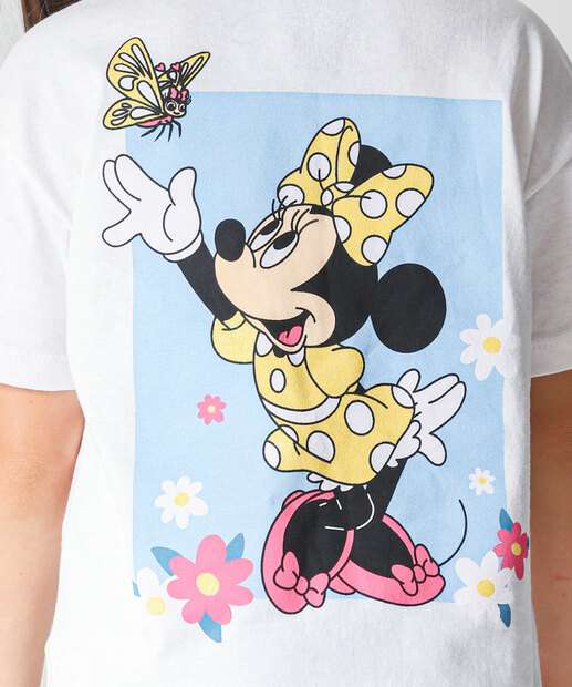Camiseta Infantil Estampa Frontal E Costas Minnie Tam 4 a 10 Off White