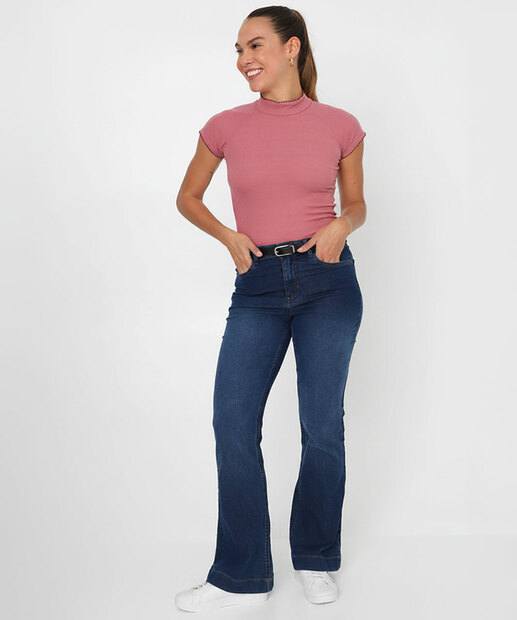 Blusa Feminina Gola Média Manga Curta Marisa Rosa
