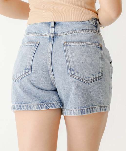 Short Jeans Feminino Bolsos Marisa Azul