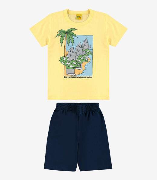 Conjunto Infantil Camiseta Com Bermuda Rovi kids Amarelo