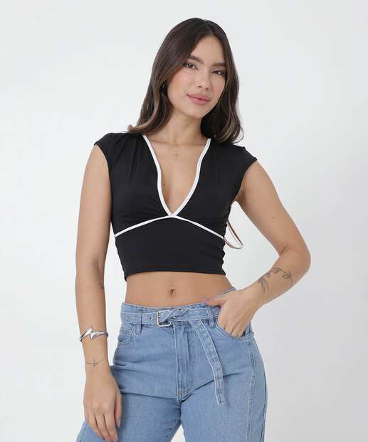 Blusa Cropped Feminina Víes Manga Curta Marisa