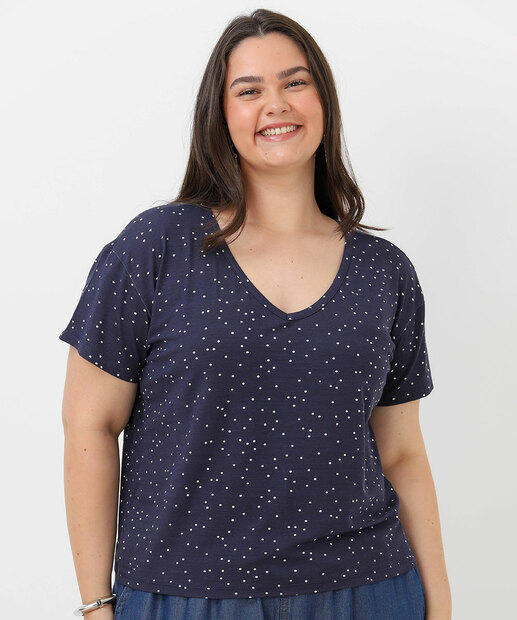 Blusa Plus Size Feminina Estampa Poá Marisa Azul