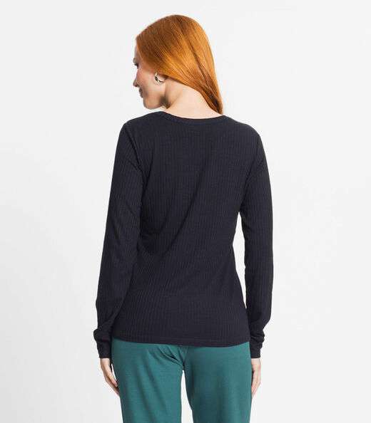 Blusa Manga Longa Canelada Rovitex Preto