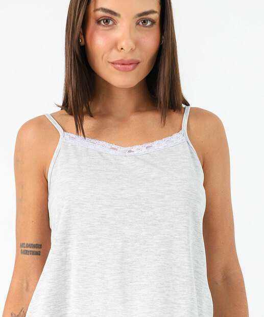 Baby Doll Recorte Renda Poá Marisa Cinza