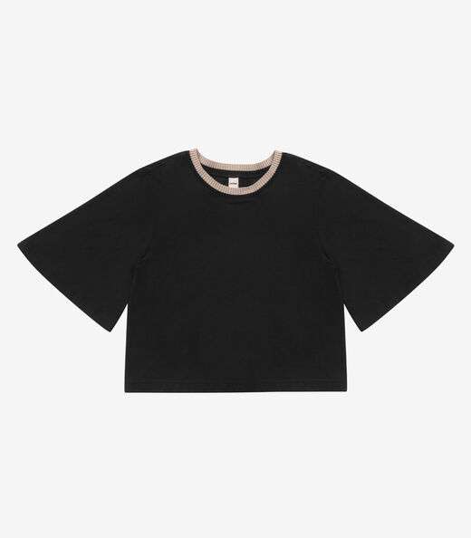 Camiseta Feminina Meia Malha Manga Fluída Rovitex Preto