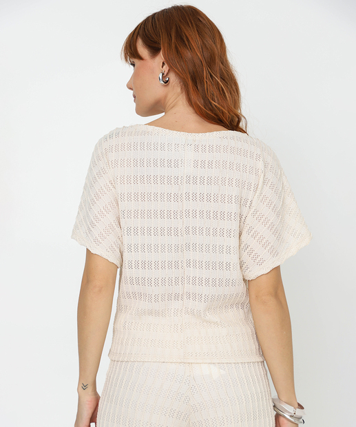 Blusa Feminina Textura Manga Curta Marisa Bege