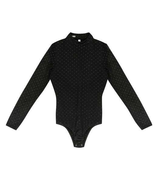 Body Manga Longa de Tule Glitter Endless Preto