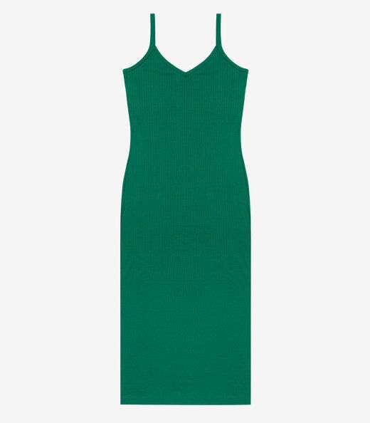 Vestido Midi em Ribana Canelada Rovitex Verde