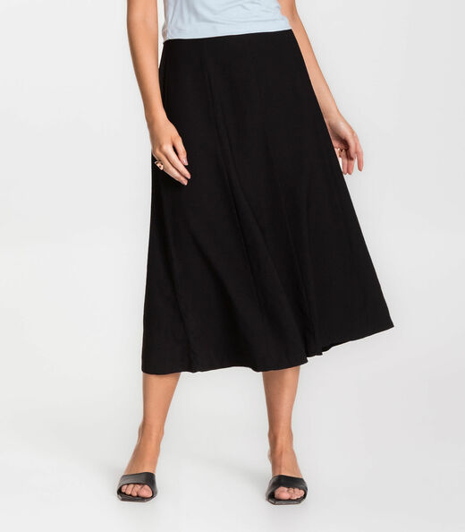 Saia Midi Feminina Evase Marrante Renaluci Preto