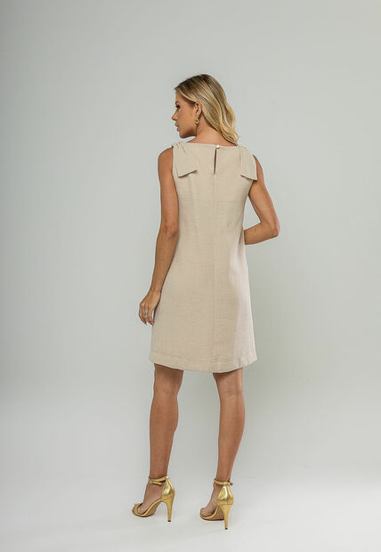 Vestido Curto Regata Com Laço Nos Ombros Bege Salvatore