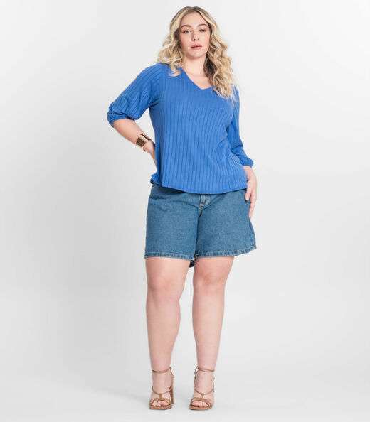 Blusa Canelada Plus Infinita Cor Azul