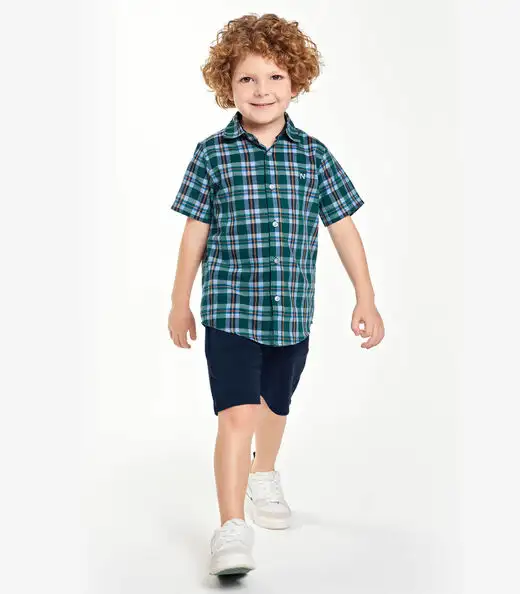 Camisa Infantil Masc Tricoline Xadrez Trick Nick Verde